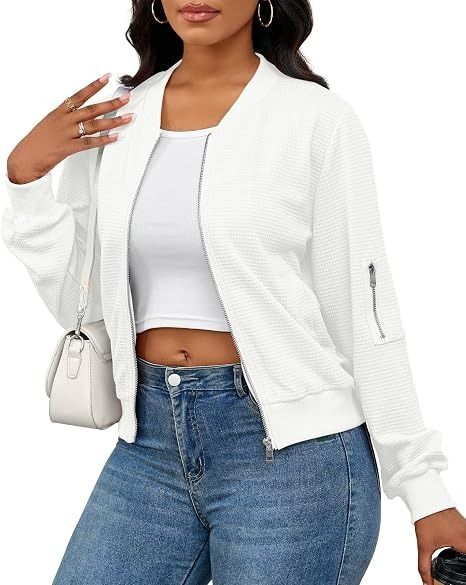White Textured Zip-Up Bomber Jacket image 2